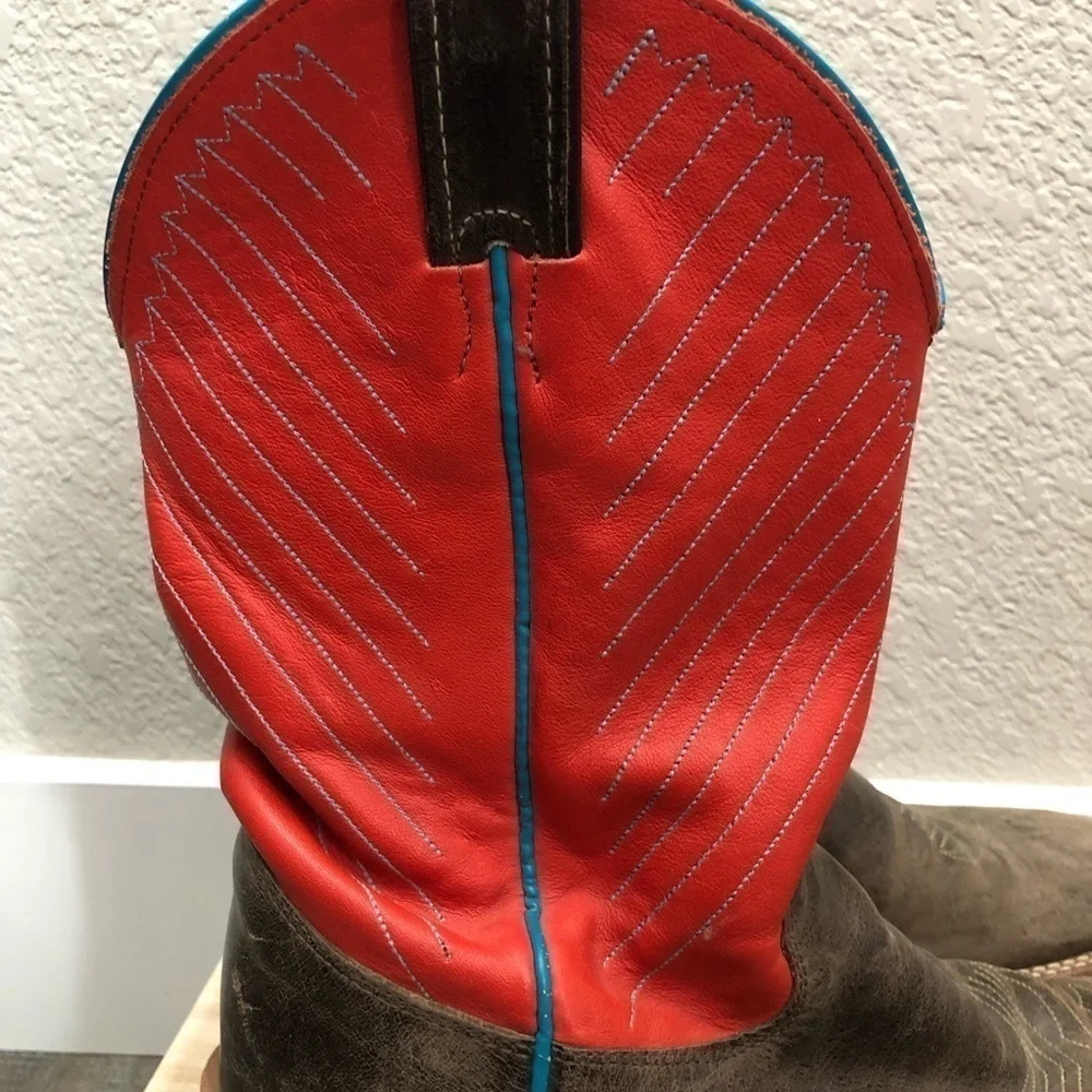 Justin Bent Rail‎ Orange & Brown Leather Square Toe Boots 8.5